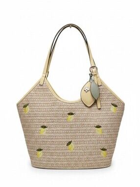 Nwt BCB GENERATION Woven Lemon Pattern Tote Bag in Cream